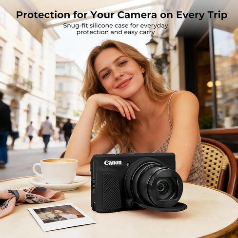 حافظة كاميرا من السيليكون لكاميرا Canon PowerShot SX740 / SX730 HS الرقمية، حافظة واقية من السيليكون الناعم، غطاء عدسة قابل للإزالة مع واقيين من الزجاج المقوى و1 × حزام معصم - أسود in Kuwait