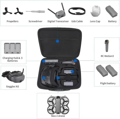 Protective Case for DJI Neo 2, Portable Travel Carrying Case Storage Case for DJI Neo 2 Batteries and Digital Transceiver Accessories in Saudi Arabia