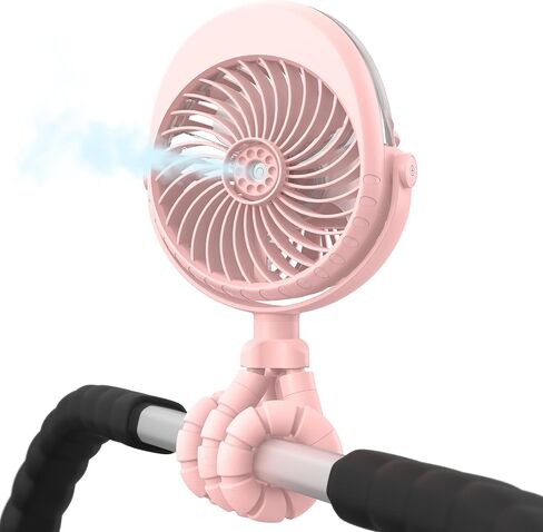 Stroller Fan with Mist, 4000mAh Portable Misting Fan with 360° Pivot, 3 Speed Adjustable, 15H Long Lasting Cooling Fan for Stroller, Outdoor, Car Seat, Crib, Baby Disney Travel Beach Essentials in Kuwait