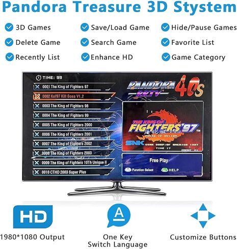 【32000 Games in 1】 Pandora's Box Arcade Game Console, 3D Pandora Box Support PC & Projector & TV, 2-4 Players, 1280X720 Full HD, 3D, Search/Hide/Save/Load/Pause Games, Favorite List in Saudi Arabia