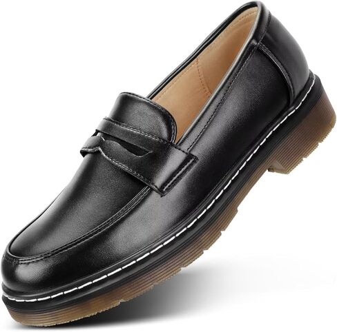 Loafers for Women Leather Chunky Platform Penny Shoes Classic Round Toe Comfortable Slip-On Dressy Fashion Driving Ladies Shoes in Saudi Arabia