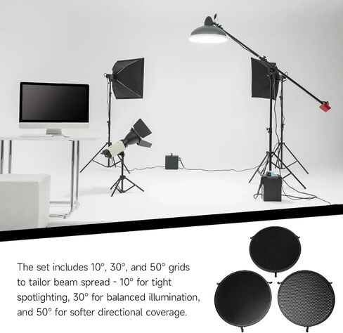 مجموعة شبكة من 3 قطع من PUSOKEI لعاكس Broncolor P70، شبكة ظل مصباح من سبائك الألومنيوم 10/30/50، تحكم ثلاثي الزوايا في الإضاءة، للصور الفوتوغرافية in Kuwait