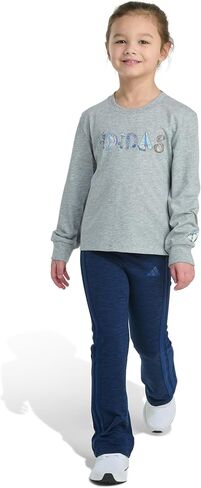 adidas Girls' 2-piece Long Sleeve Graphic Heather Tee & Flare Pant Set in Kuwait