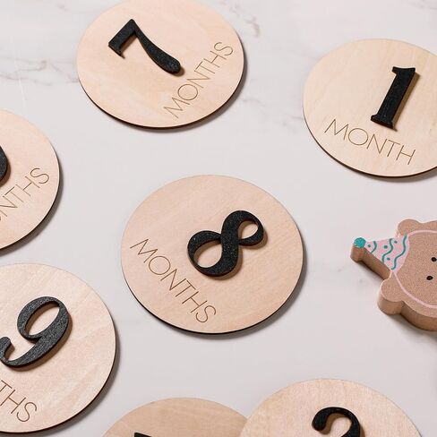 Baby Monthly Milestone Wooden Sign with Numbers & Stand, Natural Wood Month Marker Board for Newborn Growth Photos, Cute Floral Photo Prop (Pink Bow) in Saudi Arabia