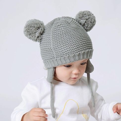 Baby Beanie Earflaps Hat - Infant Toddler Girls Boys Soft Warm Knit Hat Kids Winter Hat with Fleece Lining in Saudi Arabia