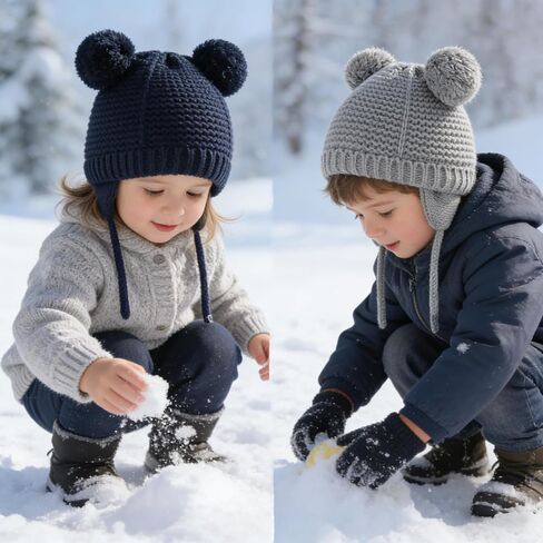 Baby Beanie Earflaps Hat - Infant Toddler Girls Boys Soft Warm Knit Hat Kids Winter Hat with Fleece Lining in Saudi Arabia