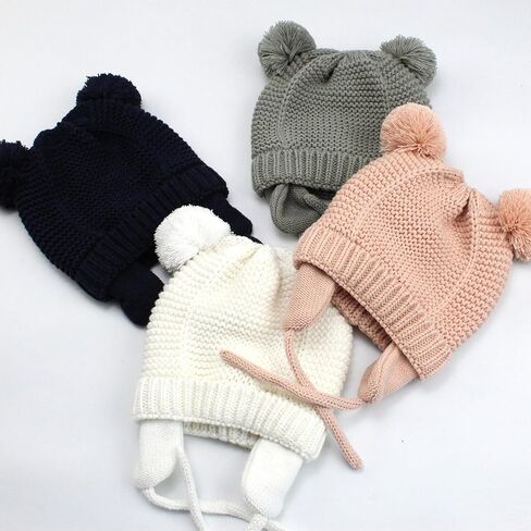 Baby Beanie Earflaps Hat - Infant Toddler Girls Boys Soft Warm Knit Hat Kids Winter Hat with Fleece Lining in Saudi Arabia