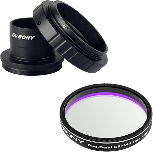 محول حلقة SVBONY T2 T ومحول T، حزمة محول كاميرا تلسكوب معدني 1.25 بوصة مع مرشح سديم SV220 SII وOIII 7 نانومتر ثنائي النطاق 1.25 بوصة، ناقل حركة عالي للتصوير الفلكي in Kuwait
