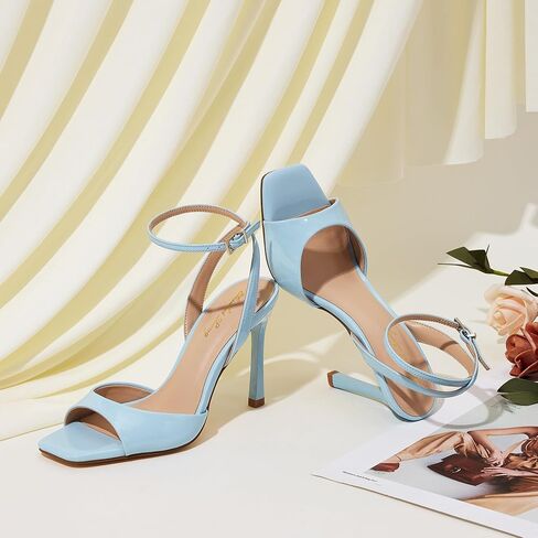 Elisabet Tang Woman's Square Open Toe Ankle Strap Heeled Sandals Stiletto High Heel Sandal Dressy Sexy Wedding Party Shoes in Saudi Arabia