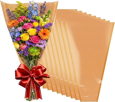 XABMU Flower Bouquet Bags - 50 Pack Kraft & Clear Floral Wrapping Sleeves for Wedding, Graduation, Mother’s Day Gifting & Florist Supplies in Saudi Arabia