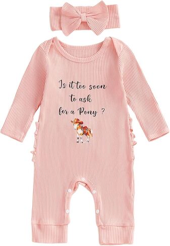 KMBANGI Western Newborn Baby Girl Clothes Long Sleeve Pony Cowgirl Boots Jumpsuit Knitted Romper with Headband 2Pcs Spring in Kuwait