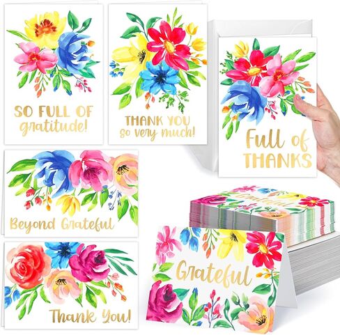 Hadley Designs 54 Floral Thank You Cards with Occants - Wedding Thank You Cards with Occants Bulk ، و Notes Enduction Set للاستحمام الزفاف ، والتخرج والمعلمين in Saudi Arabia