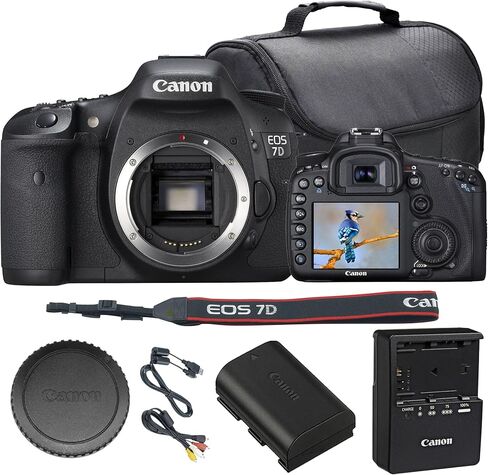 حزمة كاميرا Canon EOS 7D DSLR | مستشعر APS-C بدقة 18 ميجابكسل ومعالجات DIGIC 4 المزدوجة ونظام التركيز البؤري التلقائي من 19 نقطة والتصوير المستمر بمعدل 8 إطارات في الثانية | رائعة للتصوير الفوتوغرافي للرياضة والحياة البرية (3814B004) + حقيبة الكاميرا in Kuwait