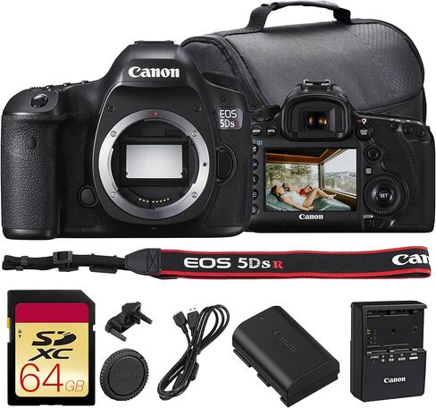 Canon EOS 5DS R DSLR Camera Bundle | 50.6MP Full-Frame Sensor, Low-Pass Filter Cancellation, Dual DIGIC 6 & Advanced AF System | Great for Studio & Commercial Photos (0582C002) + 64GB Card + Bag in Kuwait