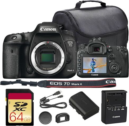 حزمة كاميرا Canon EOS 7D Mark II DSLR | مستشعر APS-C بدقة 20.2 ميجابكسل، وكاميرا DIGIC 6 مزدوجة، والتركيز البؤري التلقائي من النوع المتقاطع 65 نقطة، والتصوير المستمر بمعدل 10 إطارات في الثانية | رائع للرياضة والحياة البرية (9128B002) + بطاقة سعة 64 جيجابا in Kuwait