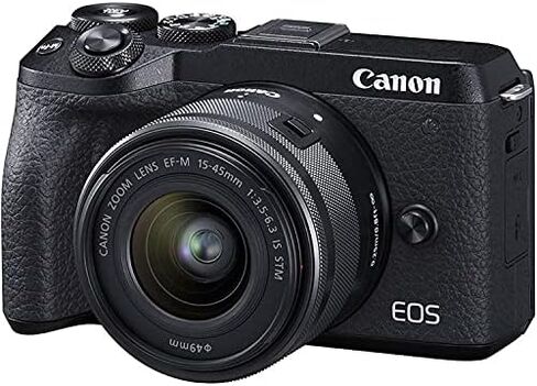 Canon EOS M6 Mark II Mirrorless Camera with 15-45mm Lens & EVF (Black) Bundle | 32.5MP APS-C Sensor, Dual Pixel CMOS AF, 4K Video & High-Speed | for Travel & Content (3611C011) + 64GB Card + More in Kuwait
