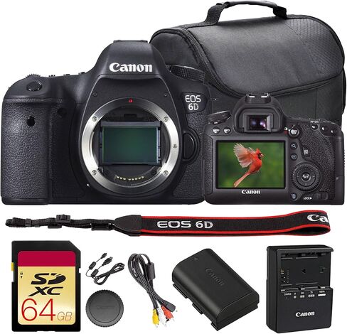 Canon EOS 6D DSLR Camera Bundle | 20.2MP Full-Frame Sensor, DIGIC 5+, Built-in Wi-Fi & GPS with 11-Point AF System | Great for Travel & Landscape Photos (8035B002) + 64GB Card + Camera Bag in Kuwait