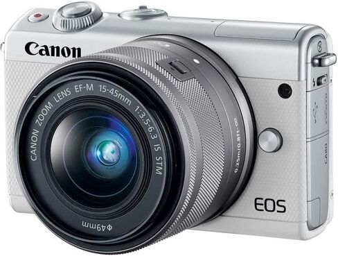 Canon EOS M100 Mirrorless Camera with 15-45mm Lens (White) | 24.2MP APS-C Sensor, Dual Pixel CMOS AF, Wi-Fi & Bluetooth | Great for Travel & Beginner Photos (2210C011) + 64GB Card + Camera Bag in Kuwait