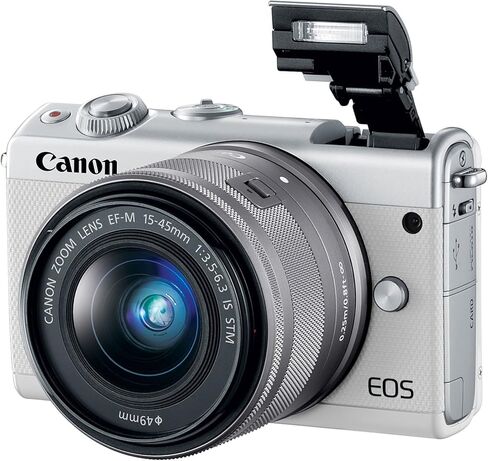 Canon EOS M100 Mirrorless Camera with 15-45mm Lens (White) | 24.2MP APS-C Sensor, Dual Pixel CMOS AF, Wi-Fi & Bluetooth | Great for Travel & Beginner Photos (2210C011) + 64GB Card + Camera Bag in Kuwait