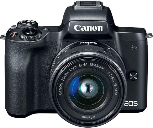 Canon EOS M50 Mirrorless Camera with 15-45mm Lens (Black) | 24.1MP APS-C Sensor, Dual Pixel CMOS AF, 4K Video & Vari-Angle Touchscreen | Great for Vlogging & Content (2680C011) + 64GB Card + Bag in Kuwait