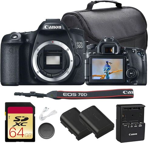 Canon EOS 70D DSLR Camera Bundle | 20.2MP APS-C Sensor, Dual Pixel CMOS AF, DIGIC 5+ Processor & Vari-Angle Touchscreen | Great for Video & Vlogging (8469B002) + 64GB Card + Camera Bag + Battery in Kuwait