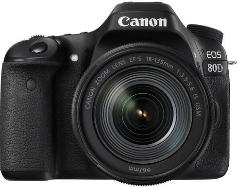 Canon EOS 80D DSLR Camera with 18-135mm Lens Bundle | 24.2MP APS-C Sensor, Dual Pixel CMOS AF, DIGIC 6 & Versatile Zoom Range | Great for Travel & Video (1263C006) + 64GB Card + Camera Bag + Battery in Kuwait