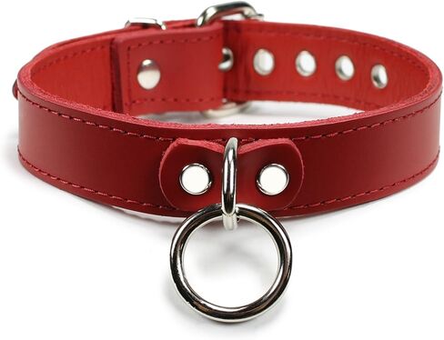 طوق VP Leather Meraux - جلد محبب علوي وجلد حمل ناعم - قابل للتعديل - أبازيم وثقوب ومسامير وحلقة دائرية مطلية بالنيكل in Kuwait