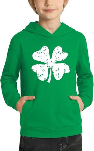 Kids St Patrick's Day Green Lucky Shamrock Sweatshirt Irish Clover Hoodie with Pockets 4-14 Years in Saudi Arabia