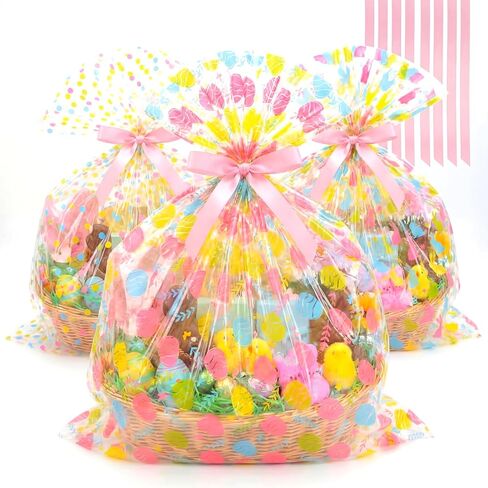 Tenceur 60 Pcs Giant Valentine's Day Heart Clear Cellophane Gift Bags with Red Ribbons - Large 25.6 × 31.5 Inches Valentine's Day Plastic Basket Wrapping for Gifts, Crafts, Dolls, and Toys in Saudi Arabia