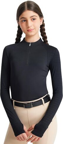 FitsT4 Sports Girls Long Sleeve Equestrian Shirt Summer Horse Riding Shirts Half Zip Horseback Show Shirt Athletic Tops in Saudi Arabia