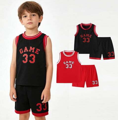 Boys' Active Tank Set 4 Pieces Athletic Jersey Top and Basketball Shorts Set Letter Print Summer in Saudi Arabia