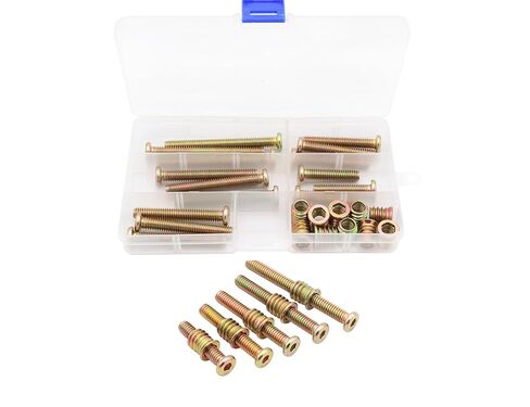 LBY 15 Sets 5/16×15mm Threaded Inserts Nuts and Bolt Assortment kit, Hex Socket Drive Furniture Flanged Screw-in Nut(with Bolt), 5 Sizes, Carbon Steel (Zinc Plated), Yellow in Saudi Arabia