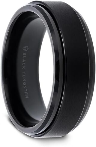 Roy Rose Jewelry Mens Tungsten Black Spinner Wedding Ring - Brushed Comfort Fit - 6mm 8mm Wide - Style Name: Revolve in Saudi Arabia