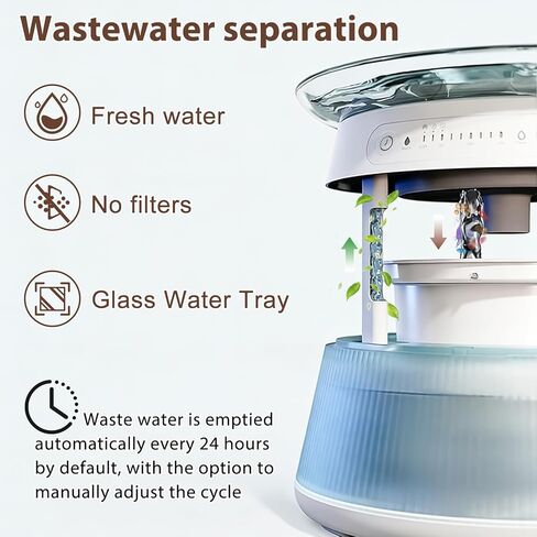 Glass Smart Cat Water Fountain,Filterless Pet Water Fountain No Filter,Ultra Silent Cat Fountains,Separation Design in Saudi Arabia