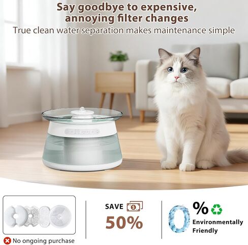 Glass Smart Cat Water Fountain,Filterless Pet Water Fountain No Filter,Ultra Silent Cat Fountains,Separation Design in Saudi Arabia