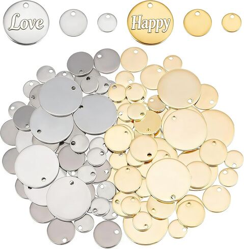 DICOSMETIC Metal Stamping Blank Tag Stainless Steel Blank Stamping Pendants Golden Flat Round Blank Charms Small Coin Disc Charms for Keychain Name Plate Earring Necklace Jewelry Making in Saudi Arabia
