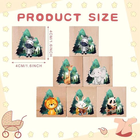 6 Pcs Safari Animals Nursery Decor for Girls & Boys, Wooden Blocks Shelf Decor for Baby Nursery Room Kids Bedroomm in Saudi Arabia