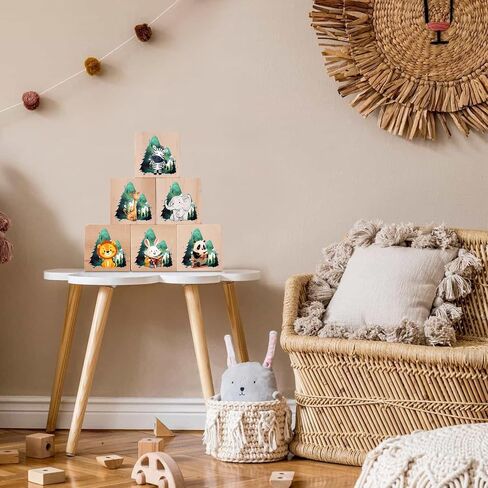 6 Pcs Safari Animals Nursery Decor for Girls & Boys, Wooden Blocks Shelf Decor for Baby Nursery Room Kids Bedroomm in Saudi Arabia