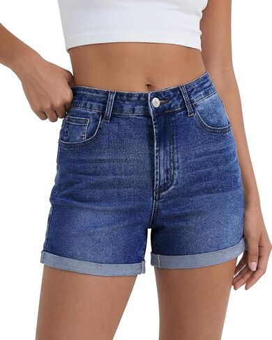 luvamia Jean Shorts for Women High Waisted Trendy Cuffed Hem Casual Summer Stretchy Comfortable 2026 Denim Mom Shorts in Saudi Arabia