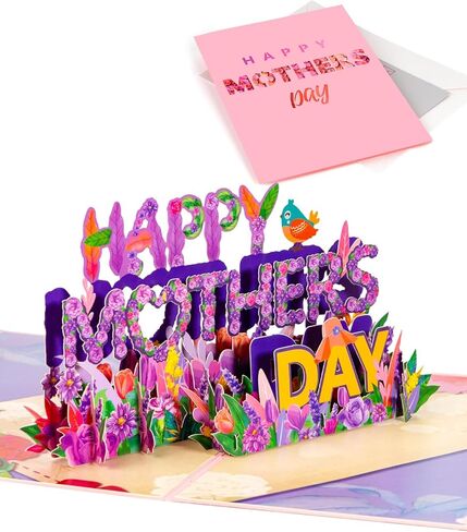 البطاقة المنبثقة في عيد الأم ، بطاقة عيد الأم السعيدة مع زهور حديقة الزهور الزهور الزهور الورود ديزي بيرد ، بطاقة تهنئة أنيقة لزوجة الأم زوجة زوجة الجدة أخت العمة in Kuwait