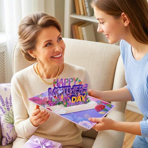 البطاقة المنبثقة في عيد الأم ، بطاقة عيد الأم السعيدة مع زهور حديقة الزهور الزهور الزهور الورود ديزي بيرد ، بطاقة تهنئة أنيقة لزوجة الأم زوجة زوجة الجدة أخت العمة in Kuwait