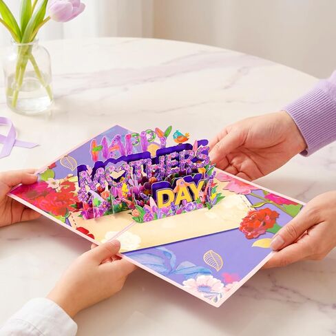 البطاقة المنبثقة في عيد الأم ، بطاقة عيد الأم السعيدة مع زهور حديقة الزهور الزهور الزهور الورود ديزي بيرد ، بطاقة تهنئة أنيقة لزوجة الأم زوجة زوجة الجدة أخت العمة in Kuwait