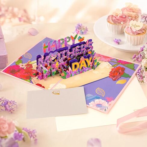 البطاقة المنبثقة في عيد الأم ، بطاقة عيد الأم السعيدة مع زهور حديقة الزهور الزهور الزهور الورود ديزي بيرد ، بطاقة تهنئة أنيقة لزوجة الأم زوجة زوجة الجدة أخت العمة in Kuwait