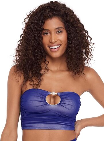 Steve Madden Womens Keyhole Strapless Swim Tube Top with Pearl Trim in Saudi Arabia