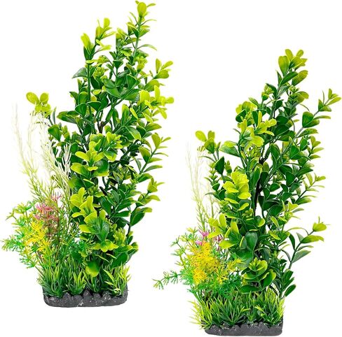 Silk Aquarium Plants (2-Pack) 9.8 Inch Artificial Plastic Fish Fish Habitat Decor, Small to Moderate Size Aquarium Decorations, Safe Green Plants for Freshwater Tanks in Saudi Arabia