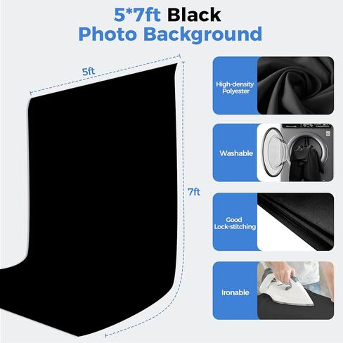 EMART Black Photo Backdrop with Stand Kit 6.5x5ft, Photography Black Background Screen with Portable T-Shape Support and 5 Clamps for Video Recording, Meetings, Self Tape in Saudi Arabia
