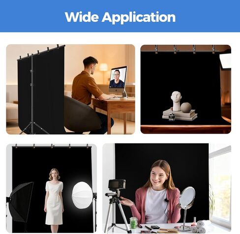 EMART Black Photo Backdrop with Stand Kit 6.5x5ft, Photography Black Background Screen with Portable T-Shape Support and 5 Clamps for Video Recording, Meetings, Self Tape in Saudi Arabia