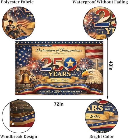 America 250 Anniversary Photo Backdrop Patriotic Banner 4th of July Fourth of July Party Decorations and Supplies for Home (43 X 71 Inch) in Kuwait