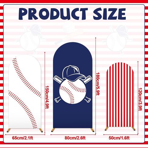 3 Pcs Baseball Arch Backdrop Covers Sports Baseball Spandex Fitted Arch Stand Covers 4ft 5ft 6ft Baseball Theme Party Decorations Sport Backdrop Stand Cover for Birthday Team Celebration Background in Kuwait