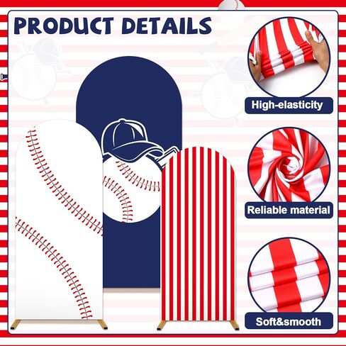 3 Pcs Baseball Arch Backdrop Covers Sports Baseball Spandex Fitted Arch Stand Covers 4ft 5ft 6ft Baseball Theme Party Decorations Sport Backdrop Stand Cover for Birthday Team Celebration Background in Kuwait